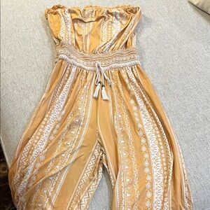 Inspire Mustard and White Strapless Jumpsuit